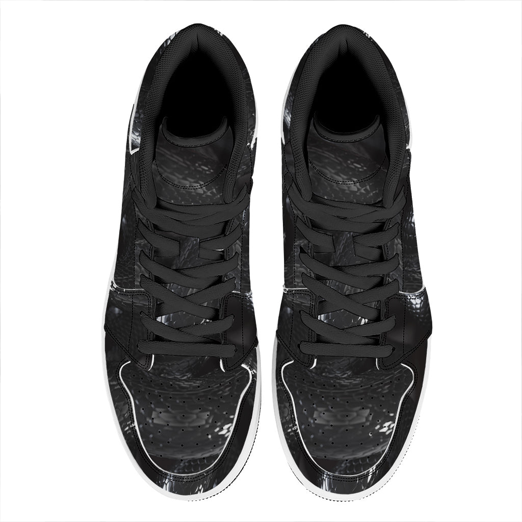 Black Snake Print High Top Leather Sneakers