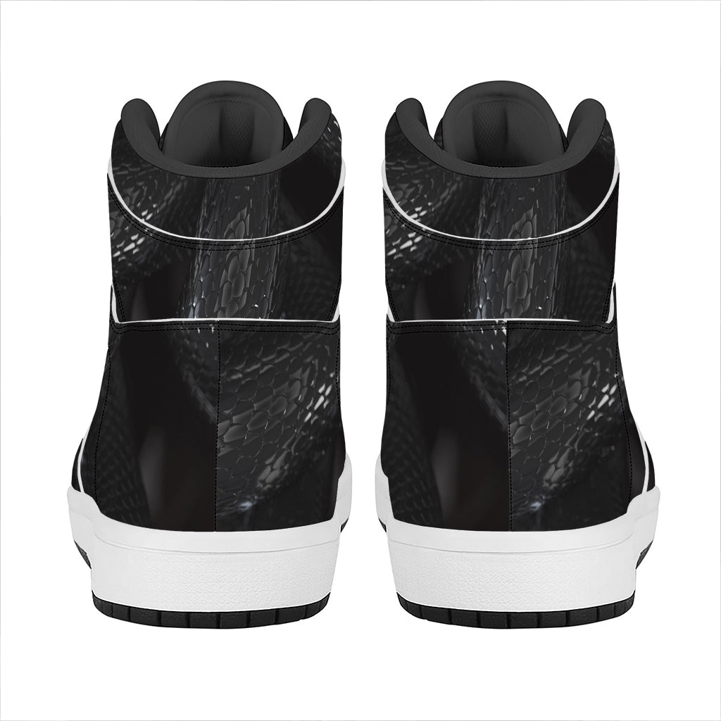Black Snake Print High Top Leather Sneakers