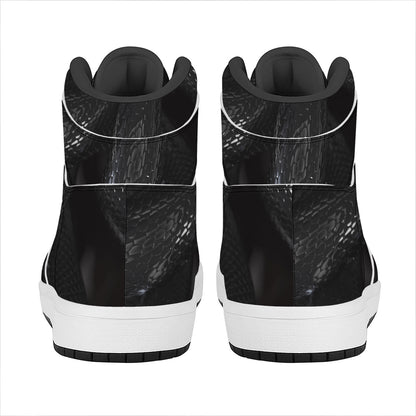 Black Snake Print High Top Leather Sneakers