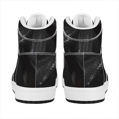 Black Snake Print High Top Leather Sneakers