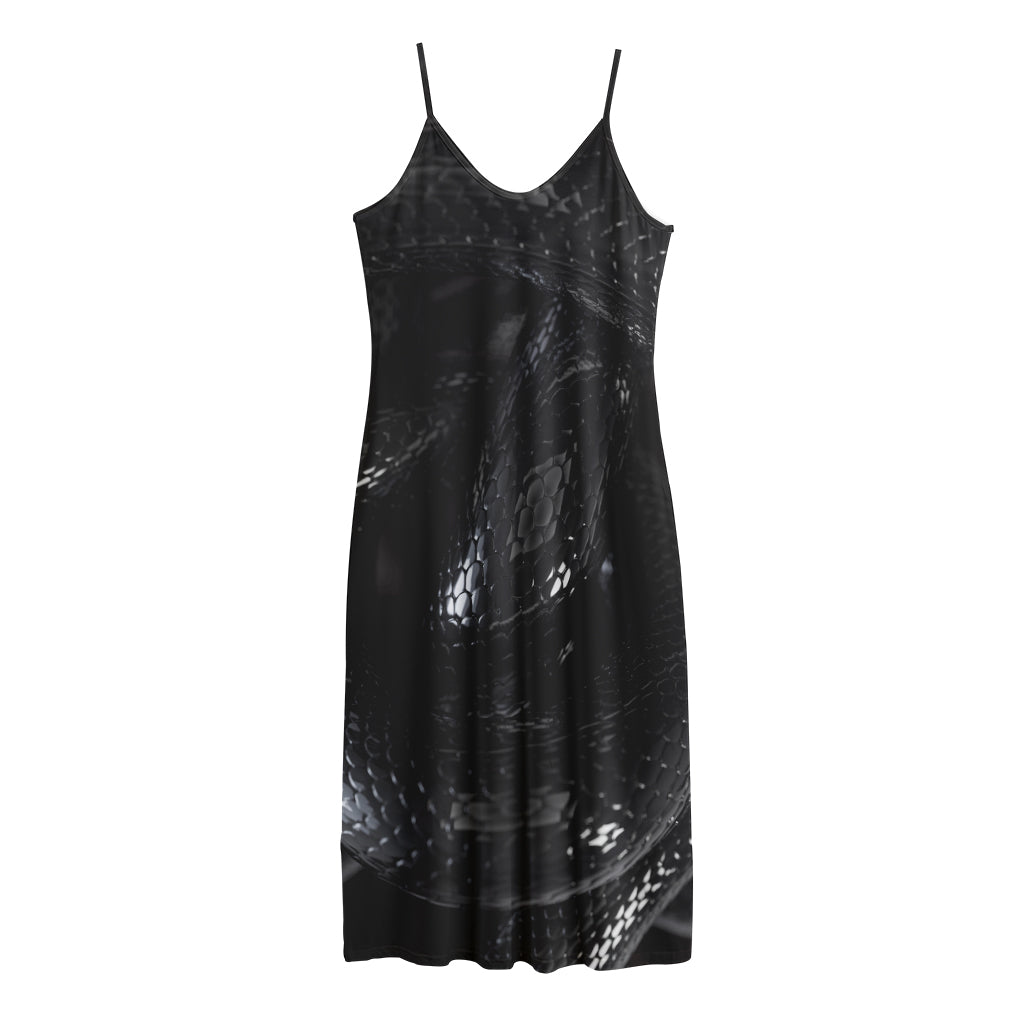 Black Snake Print Jersey Midi Cami Dress