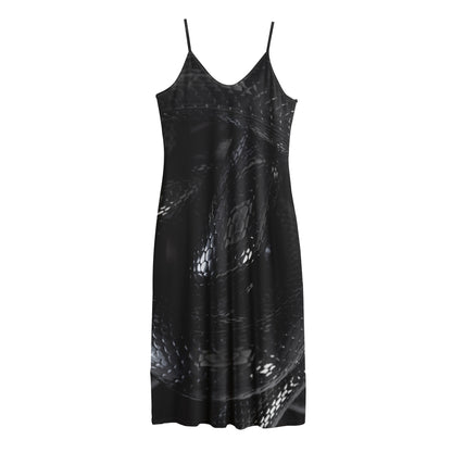 Black Snake Print Jersey Midi Cami Dress