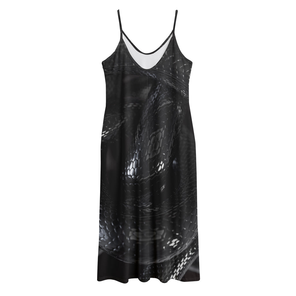 Black Snake Print Jersey Midi Cami Dress
