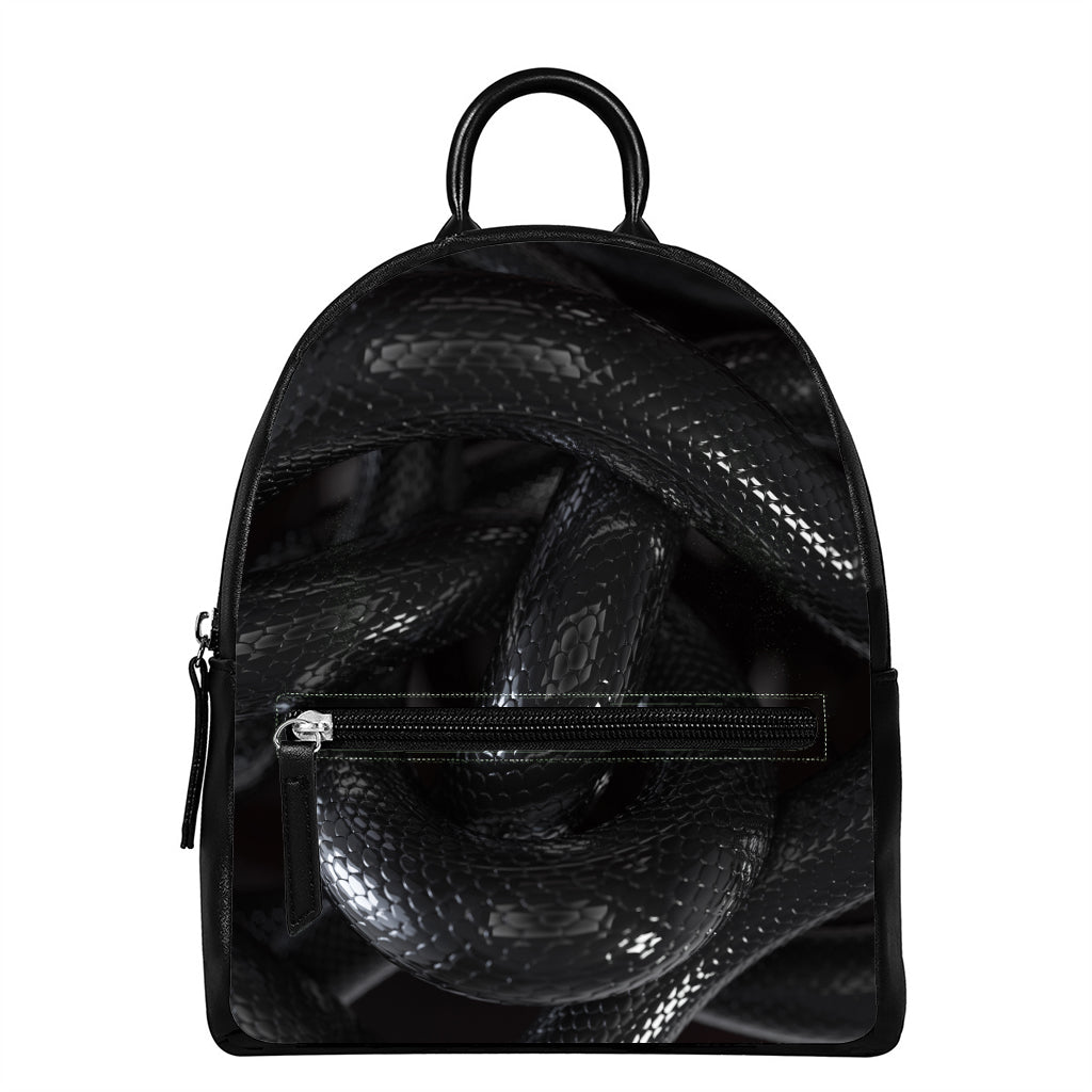 Black Snake Print Leather Backpack