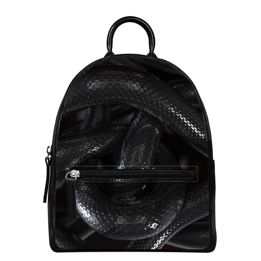 Black Snake Print Leather Backpack