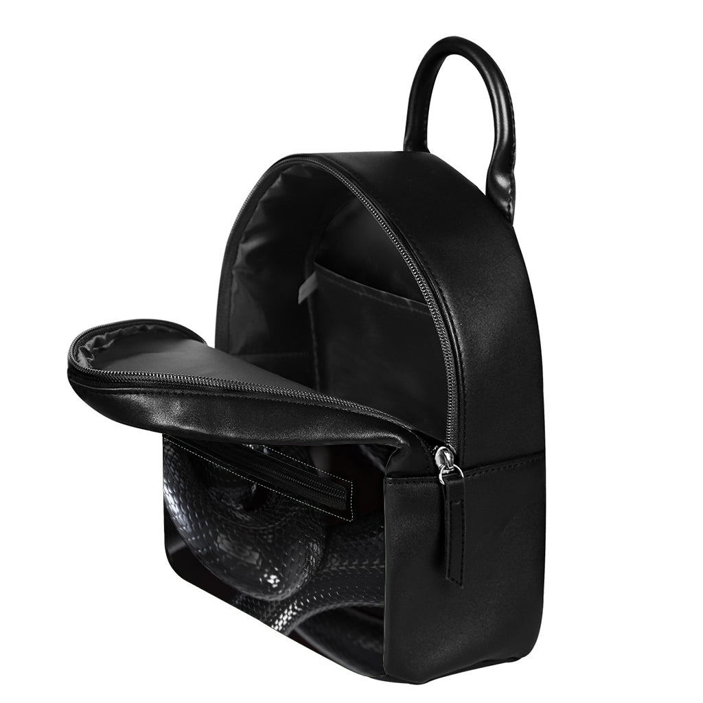 Black Snake Print Leather Backpack