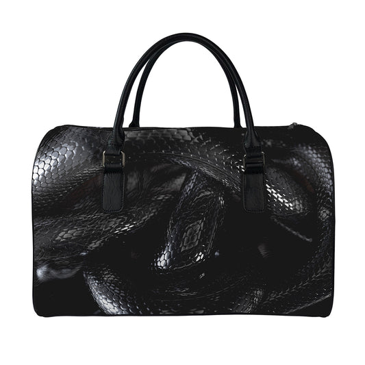 Black Snake Print Leather Duffle Bag