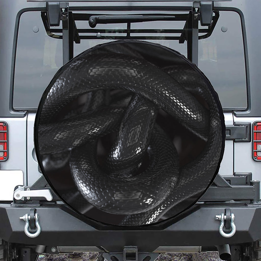 Black Snake Print Leather Spare Tire Cover