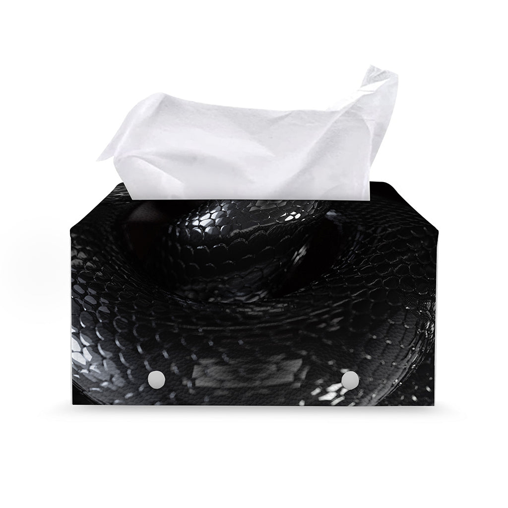 Black Snake Print Leather Tissue Box Cover