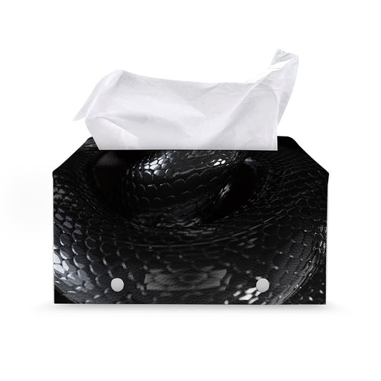 Black Snake Print Leather Tissue Box Cover