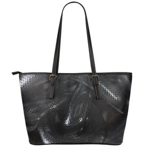 Black Snake Print Leather Tote Bag