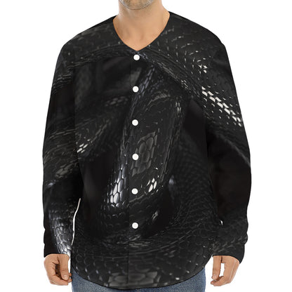 Black Snake Print Long Sleeve Baseball Jersey