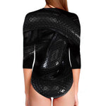 Black Snake Print Long Sleeve Swimsuit