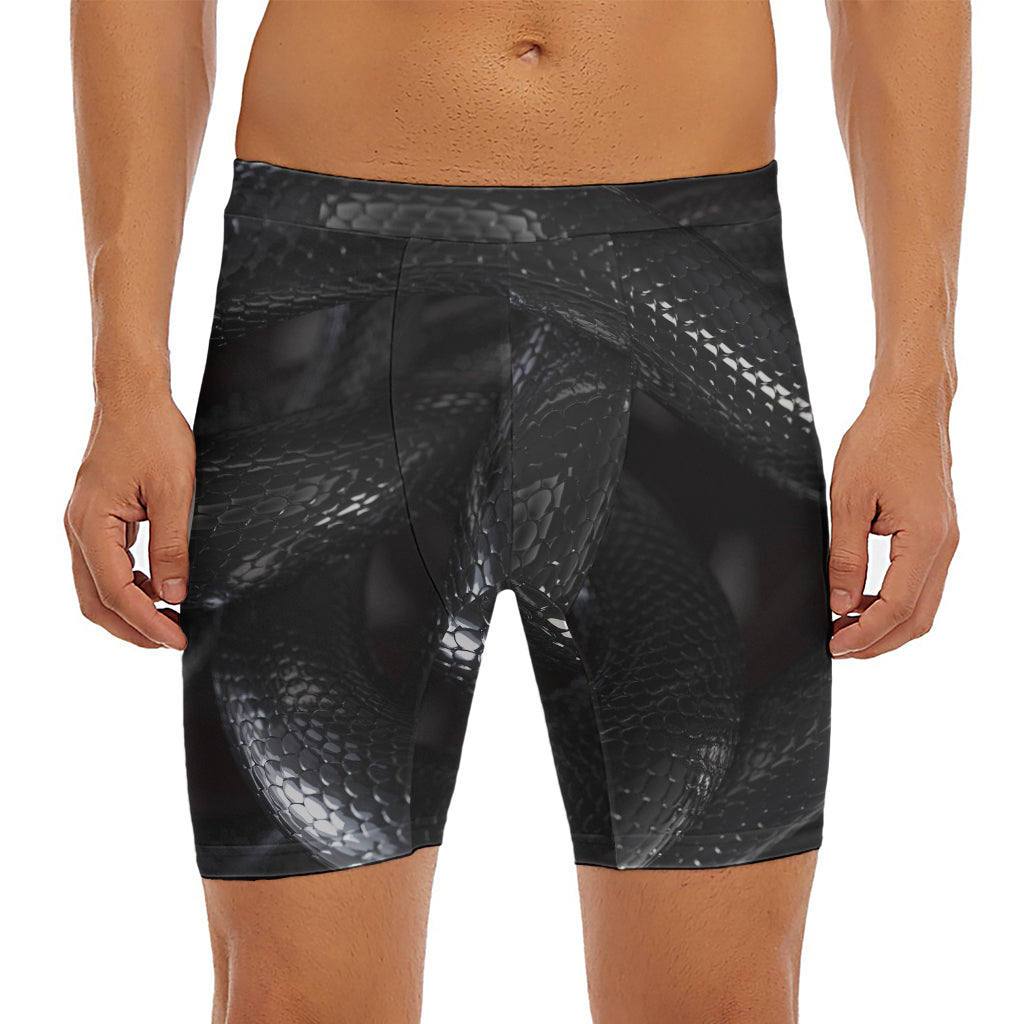 Black Snake Print Men's Long Boxer Briefs