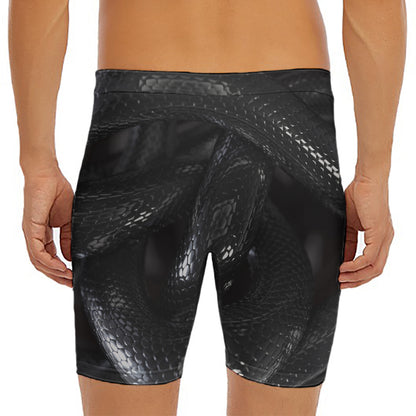 Black Snake Print Men's Long Boxer Briefs
