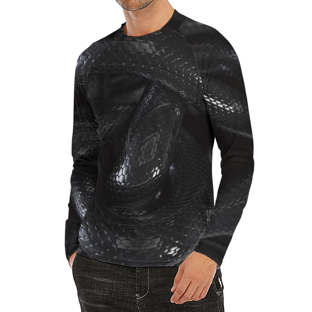 Black Snake Print Men's Long Sleeve Rash Guard