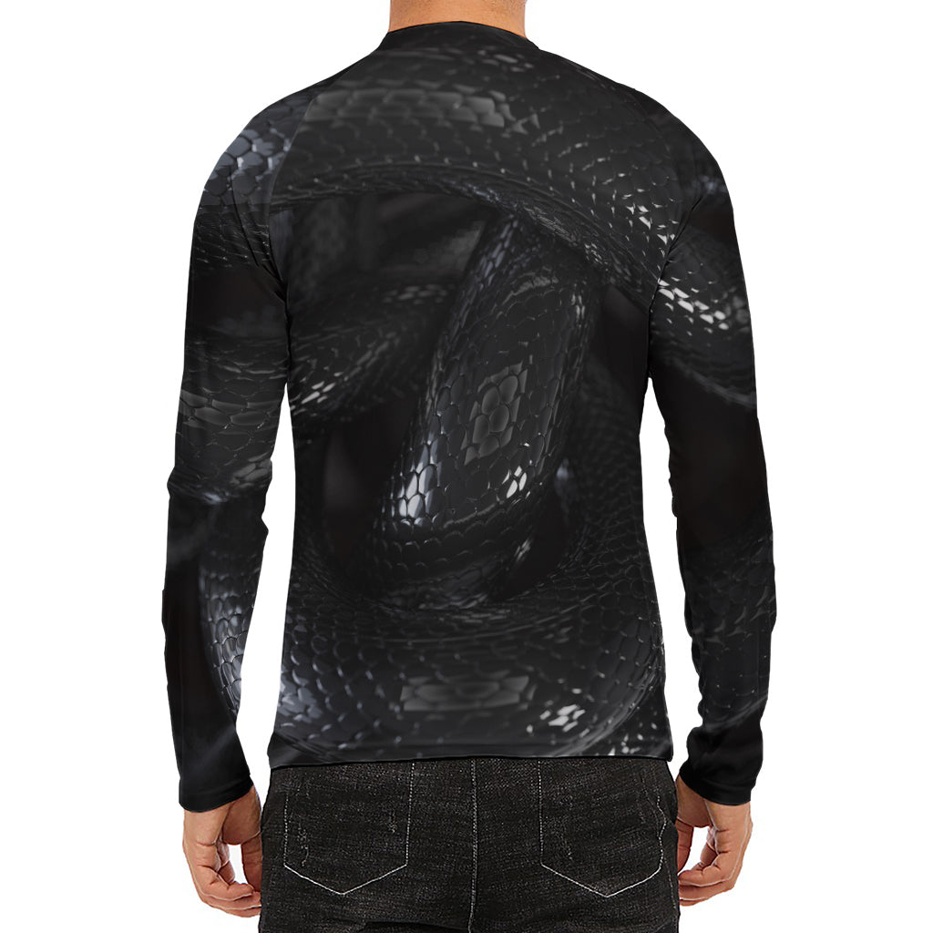Black Snake Print Men's Long Sleeve Rash Guard