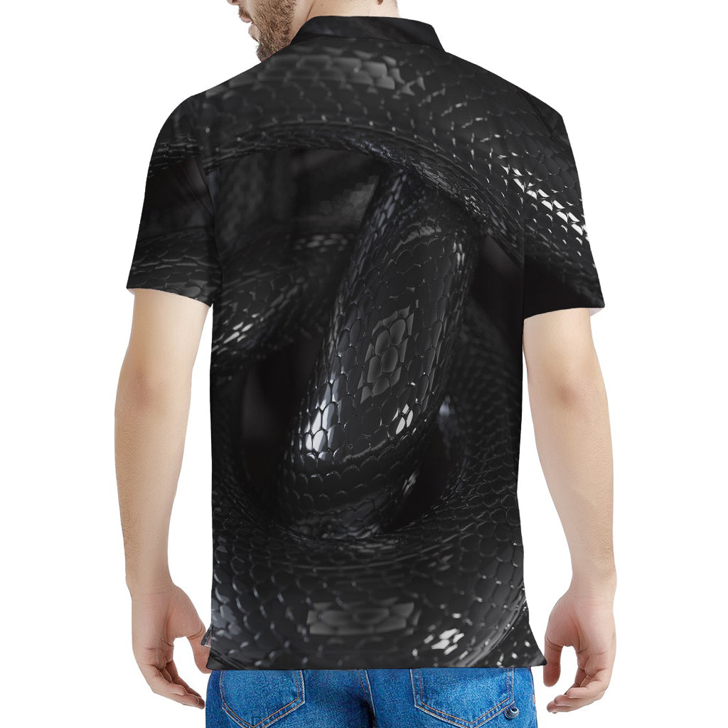 Black Snake Print Men's Polo Shirt