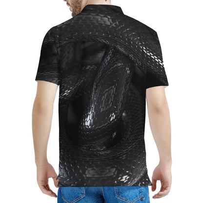 Black Snake Print Men's Polo Shirt