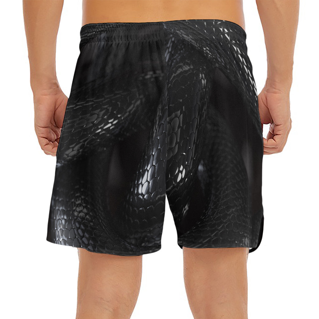 Black Snake Print Men's Split Running Shorts