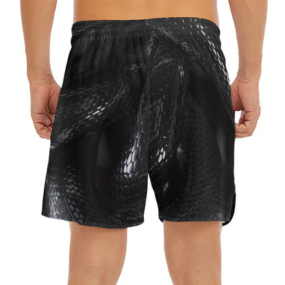 Black Snake Print Men's Split Running Shorts