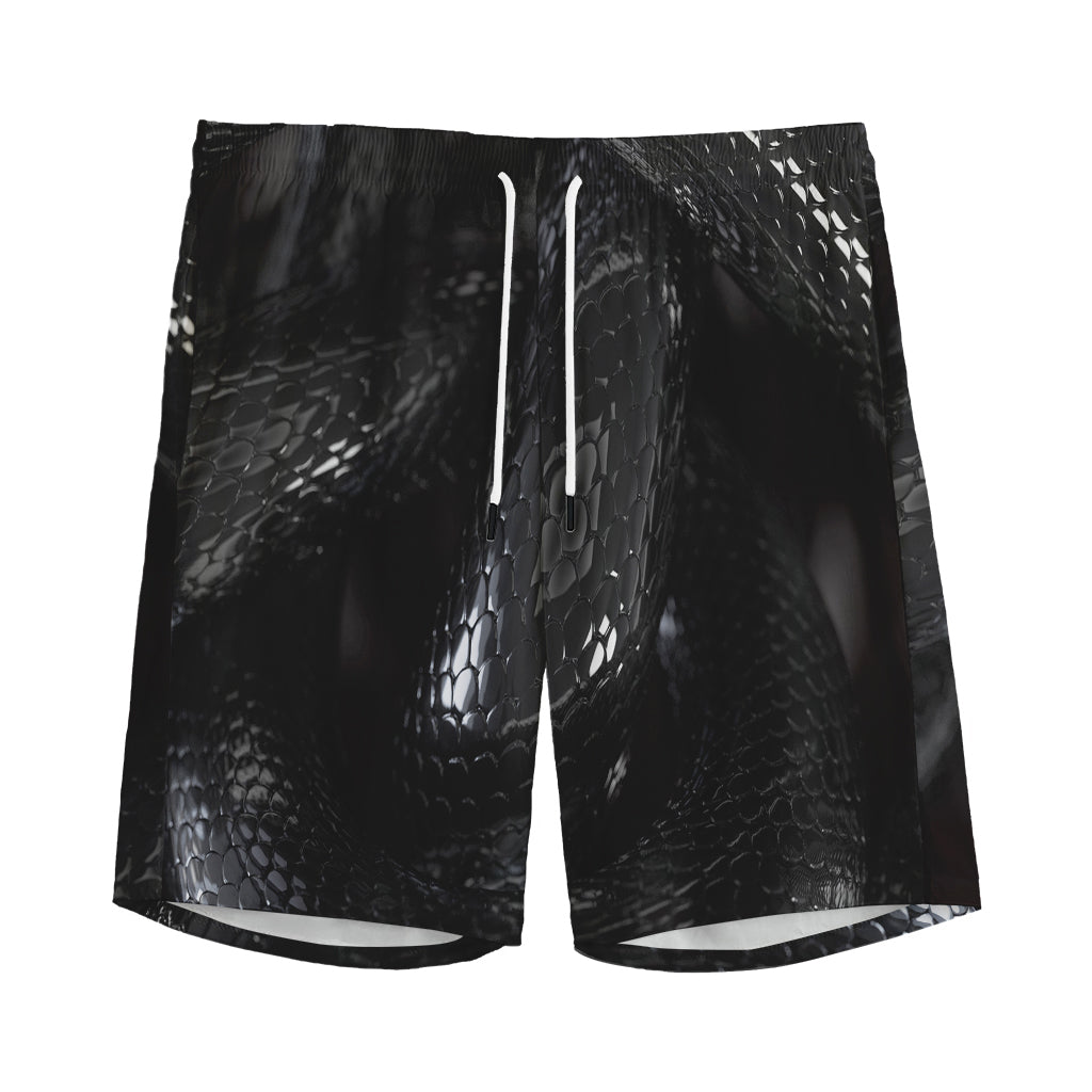 Black Snake Print Men's Sports Shorts