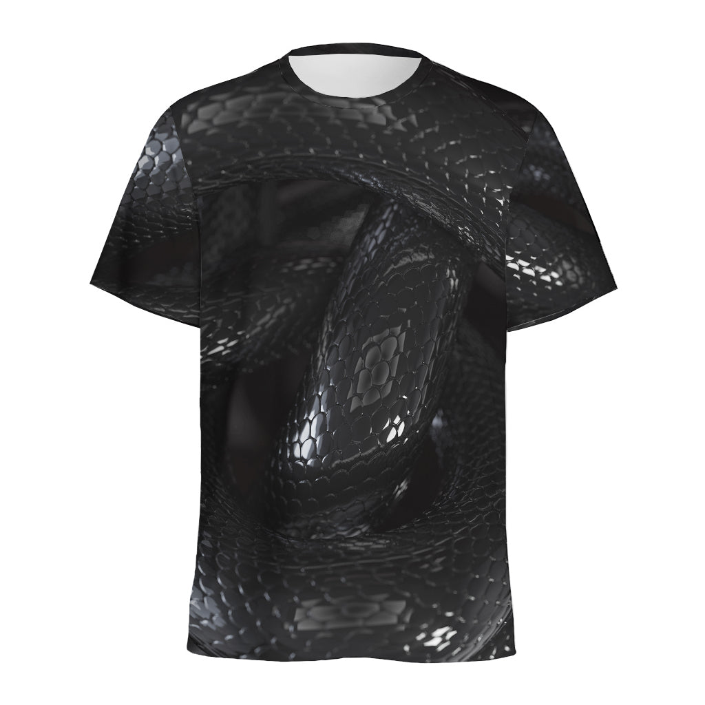 Black Snake Print Men's Sports T-Shirt