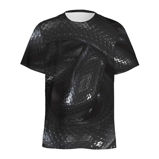 Black Snake Print Men's Sports T-Shirt