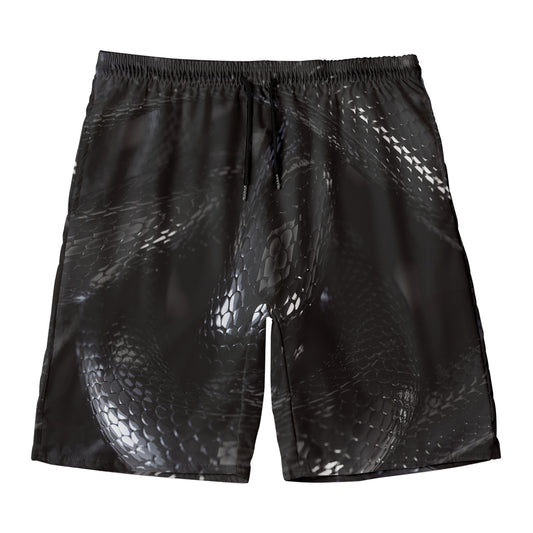 Black Snake Print Men's Swim Trunks