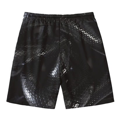 Black Snake Print Men's Swim Trunks