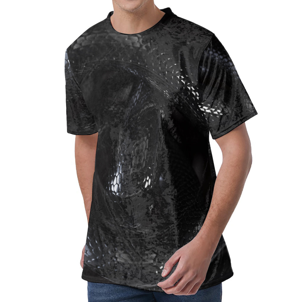 Black Snake Print Men's Velvet T-Shirt