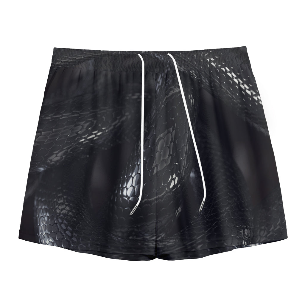Black Snake Print Mesh Shorts