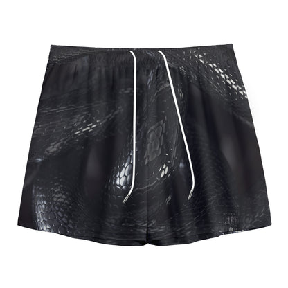 Black Snake Print Mesh Shorts