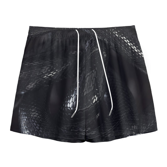Black Snake Print Mesh Shorts