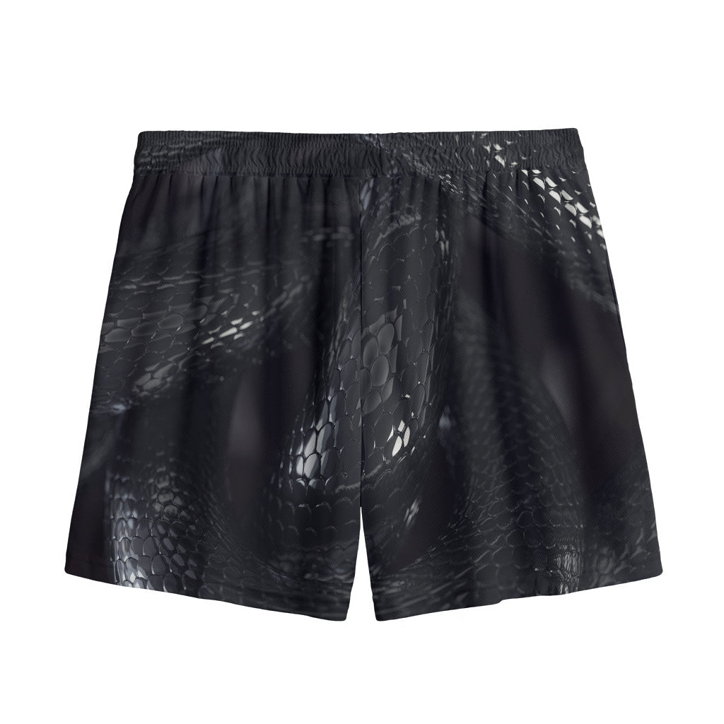 Black Snake Print Mesh Shorts