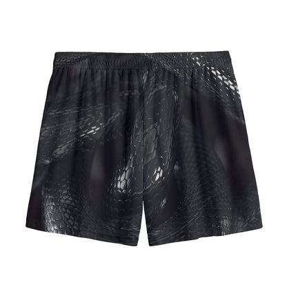 Black Snake Print Mesh Shorts