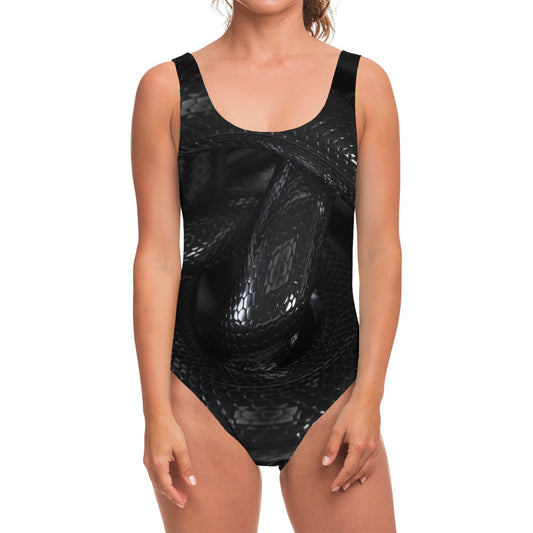 Black Snake Print One Piece Swimsuit
