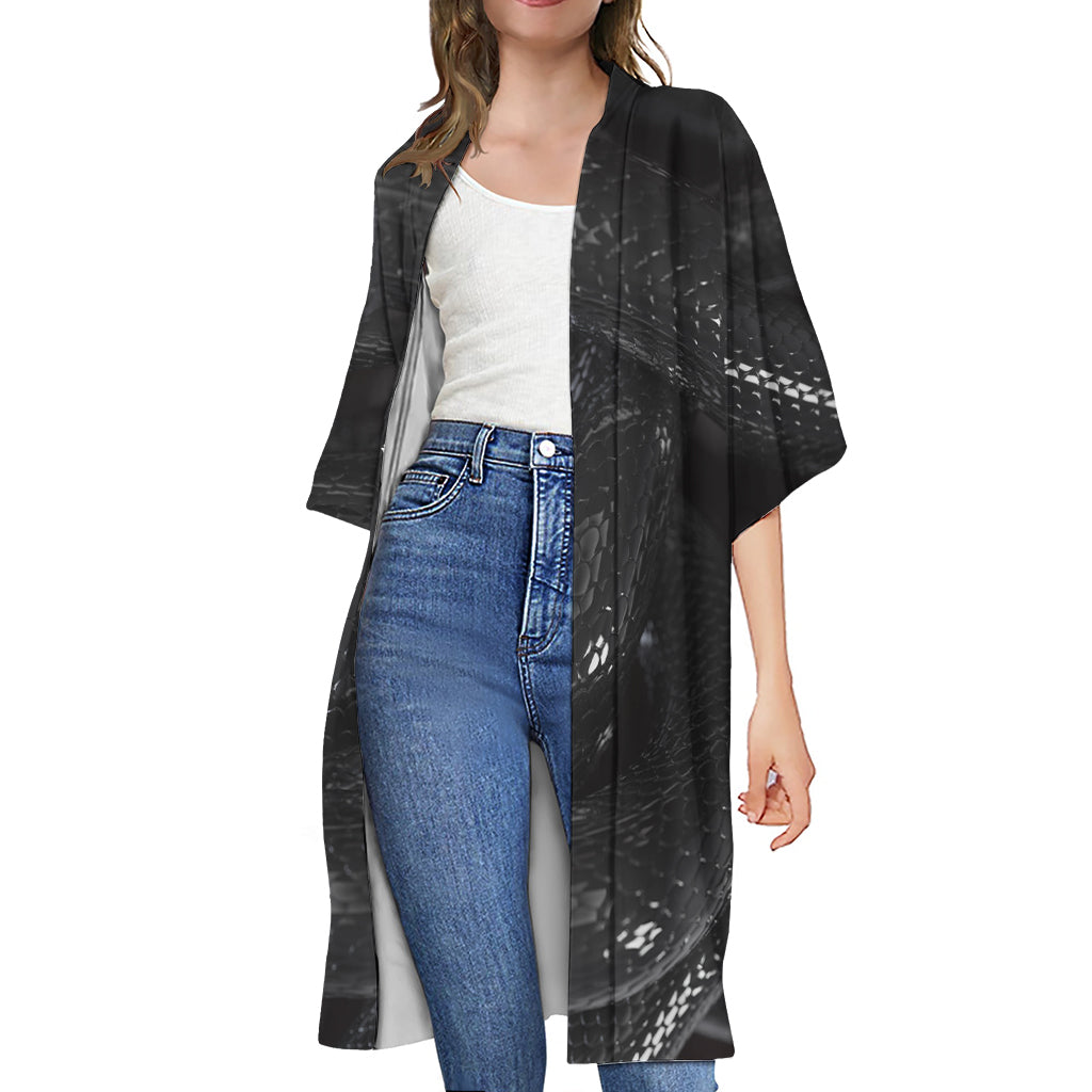 Black Snake Print Open Front Beach Cover Up