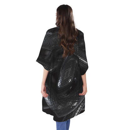 Black Snake Print Open Front Beach Cover Up