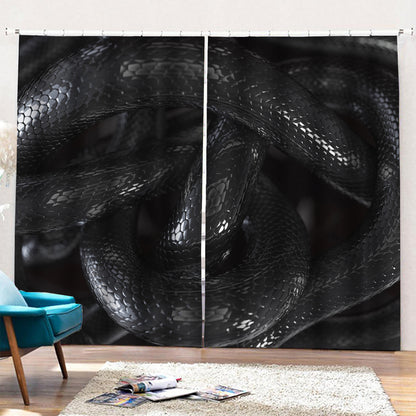 Black Snake Print Pencil Pleat Curtains