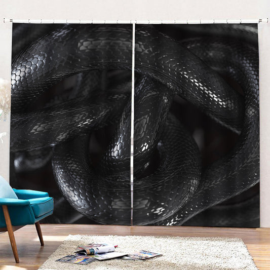 Black Snake Print Pencil Pleat Curtains