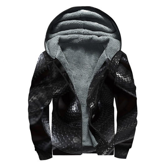 Black Snake Print Sherpa Lined Zip Up Hoodie