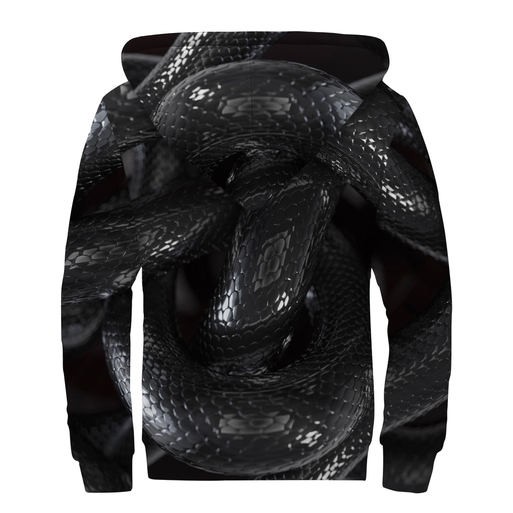Black Snake Print Sherpa Lined Zip Up Hoodie