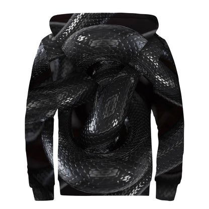 Black Snake Print Sherpa Lined Zip Up Hoodie