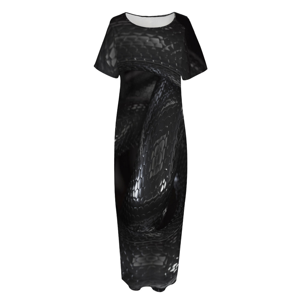 Black Snake Print Short Sleeve Long Nightdress