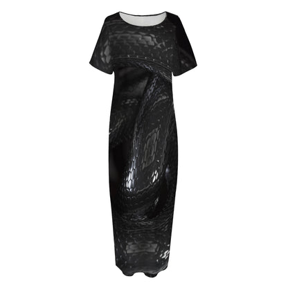Black Snake Print Short Sleeve Long Nightdress