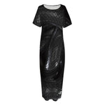 Black Snake Print Short Sleeve Long Nightdress