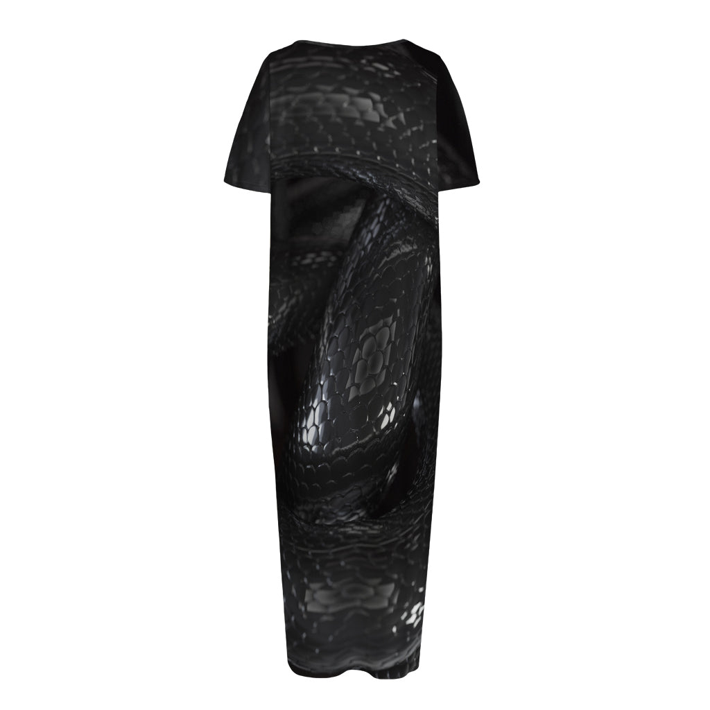 Black Snake Print Short Sleeve Long Nightdress