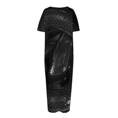 Black Snake Print Short Sleeve Long Nightdress