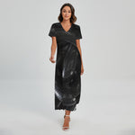 Black Snake Print Short Sleeve Maxi Dress